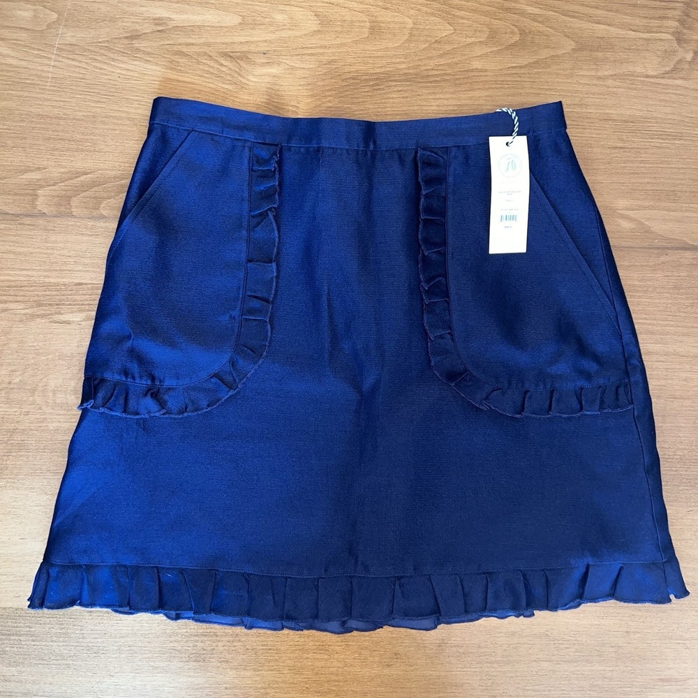 NEW Draper James Solid Ruffle Pocket Skirt, Navy Size 10, Women's